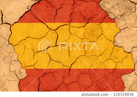 Drought. On dry, cracked ground, the image of the flag of Spain. Drought. On dry, cracked ground, the image of the flag of Spain. 120729036