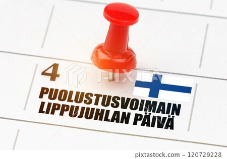 On the calendar grid, the date and name of the holiday - Banner Day of the Finnish Defense Forces On the calendar grid, the date and name of the holiday - Banner Day of the Finnish Defense Forces 120729228
