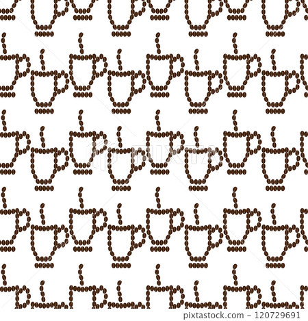 Coffee beans shaped contour cup, steam and saucer Seamless Pattern in trendy brown. Drink background Coffee beans shaped contour cup, steam and saucer Seamless Pattern in trendy brown. Drink background 120729691