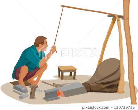 blacksmith in the streets of the village with a traditional work 120729732