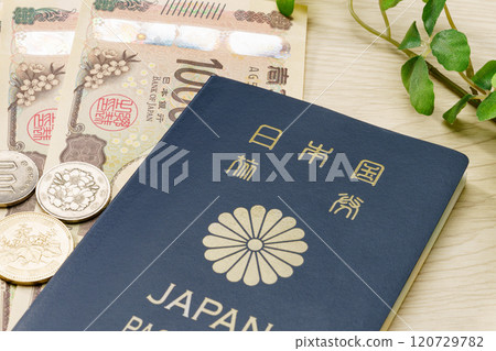 Japanese passport and money 120729782