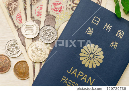 Japanese passport and money 120729786