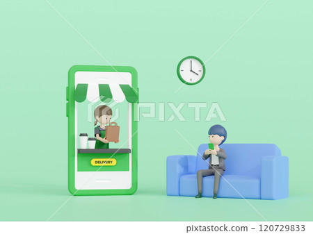 3DCG | Easy to order on your smartphone and delivered quickly! Food delivery 3DCG | Easy to order on your smartphone and delivered quickly! Food delivery 120729833