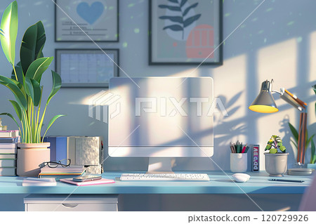 3D animated office setup, for online marketing, modern and clean, professional background 120729926