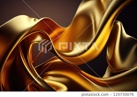 Abstract background. Gold flying silk. Fabric in the wind. Cloth Wallpaper. 120730076