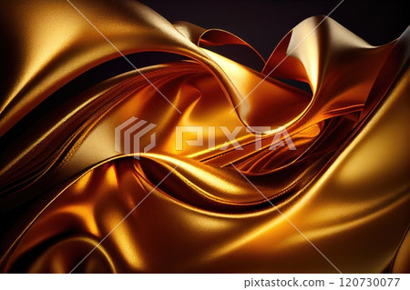 Abstract background. Gold flying silk. Fabric in the wind. Cloth Wallpaper. 120730077