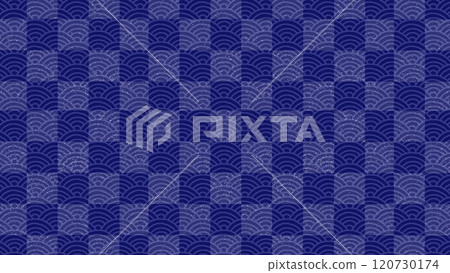 Japanese pattern, navy blue, checkered pattern and Seigaiha, 16:9 120730174