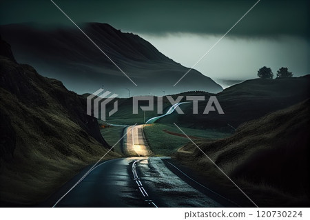 Serpentine Road Among Green Hills. Beautiful landscape. 120730224