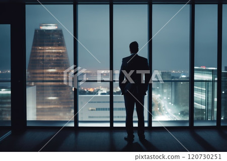 Back View of the Businessman in His Office Looking out of the Window 120730251