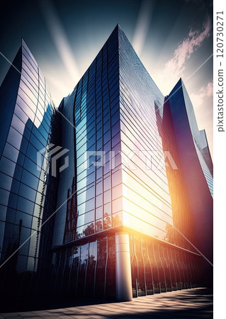 Modern glass busines center against the sky. Contemporary architecture. Minimalism byilding style. Generative Ai 120730271