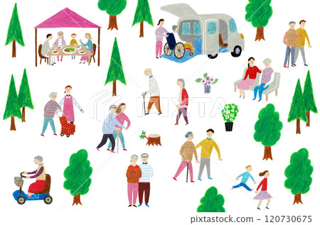 Hand-drawn illustrations: Retirement and nursing care 120730675