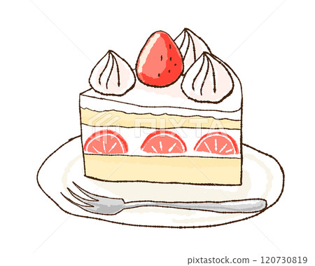 Hand-drawn illustration of a simple shortcake topped with strawberries Hand-drawn illustration of a simple shortcake topped with strawberries 120730819