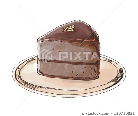 Hand-drawn illustration of Sachertorte on a plate 120730821