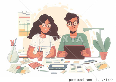 Couples calculating finances, budgeting concept, flat vector illustration 120731522