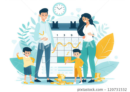 Family budget planning, personal finance management, flat vector illustration 120731532