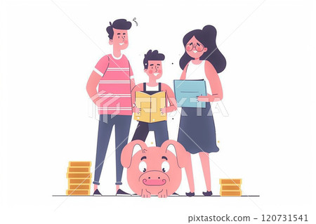 Couples planning family budget, financial management, flat vector illustration 120731541