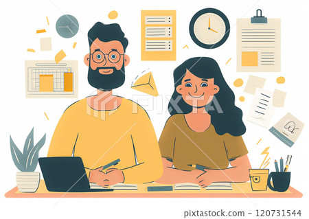 Financial planning for couples, managing income and expenses, flat vector illustration 120731544