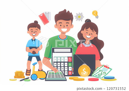 Family financial management, planning budget and expenses, flat vector illustration 120731552