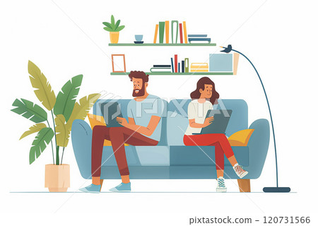Personal finance concept, couple working on family budget, flat vector illustration 120731566