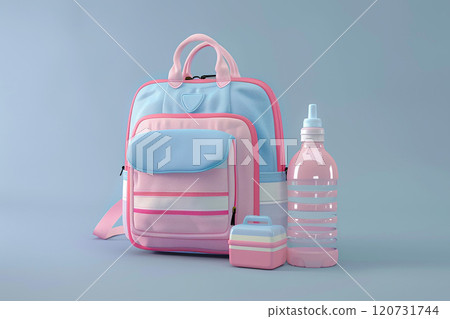 3D animated school bag, pencil case, water bottle, back to school theme 3D animated school bag, pencil case, water bottle, back to school theme 120731744