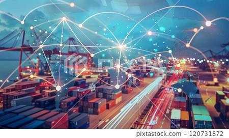 Global supply chain network, abstract map of transportation routes and distribution hubs, modern design 120731872