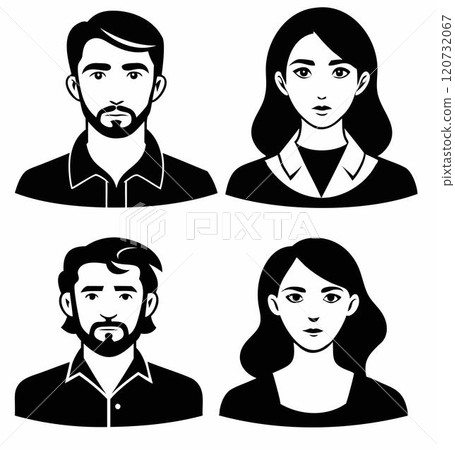 Woman and man icon. Female and male face profile. Black people silhouette. Social network human head portrait. Business person 120732067
