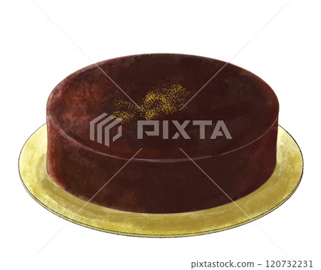 Illustration of a Sachertorte (whole) on a plate Illustration of a Sachertorte (whole) on a plate 120732231