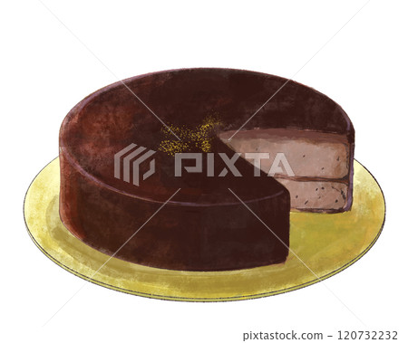 Illustration of a Sachertorte (cross section) on a plate 120732232
