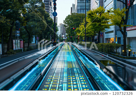 Futuristic road with 3D electric charging technology, Futuristic road with 3D electric charging technology, 120732326