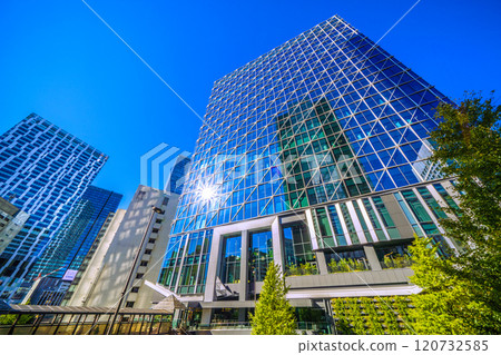 Tokyo cityscape in Japan: Shibuya Cross Tower reflected in window glass overlooking Shibuya Aqsyu and other areas = 25th 120732585