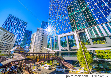 Tokyo cityscape in Japan: Shibuya Cross Tower reflected in window glass overlooking Shibuya Aqsyu and other areas = 25th Tokyo cityscape in Japan: Shibuya Cross Tower reflected in window glass overlooking Shibuya Aqsyu and other areas = 25th 120732587