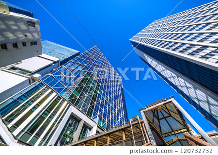 Tokyo cityscape in Japan: Shibuya Cross Tower reflected in window glass overlooking Shibuya Aqsyu and other areas = 25th 120732732