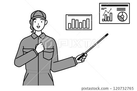 穿著連身褲的女機械師分析性能圖表 120732765