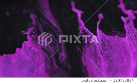 Bokeh light. Glowing liquid flows. Defocused neon purple pink black color glittering shimmer structure gel ink wave abstract modern art background. Bokeh light. Glowing liquid flows. Defocused neon purple pink black color glittering shimmer structure gel ink wave abstract modern art background. 120732934