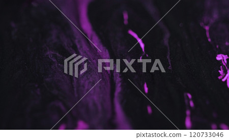 Bright fluid water. Bokeh light. Defocused neon purple pink black color glittering shimmer texture gel ink wave move on modern abstract art background. 120733046