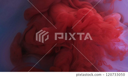 Draw liquid. Fumes cloud. Burn splash. Vibrant red purple colors glowing explosion vapor wave art texture on modern abstract background. 120733050