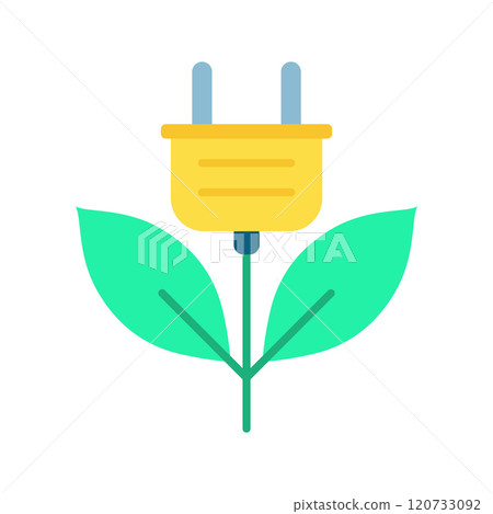 Leaf and power plug sign. Eco electric plug icon. Renewable green energy saving. Leaf and power plug sign. Eco electric plug icon. Renewable green energy saving. 120733092