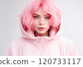 Portrait of a young woman with pink hair 120733117