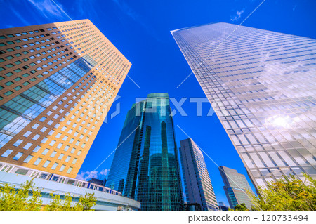 Tokyo cityscape in Japan in the morning light. Overlooking the office buildings in Shiodome. Towards a new era = 9th 120733494