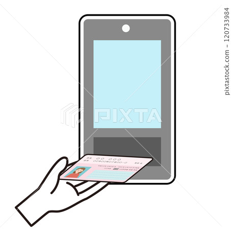 Illustration of a My Number card being scanned by a card reader for authentication 120733984