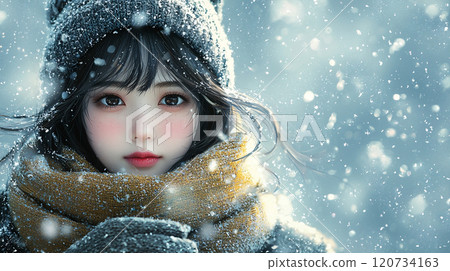 雪景和一個女人的肖像 120734163