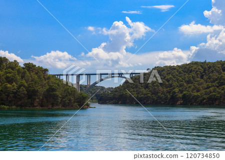 Bridge over the Krka river in Skradin, Croatia 120734850