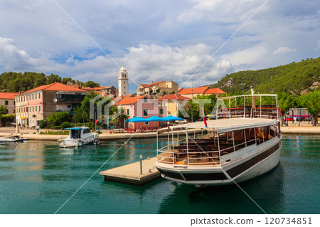 View of small town Skradin on the Krka River in Dalmatia, Croatia 120734851