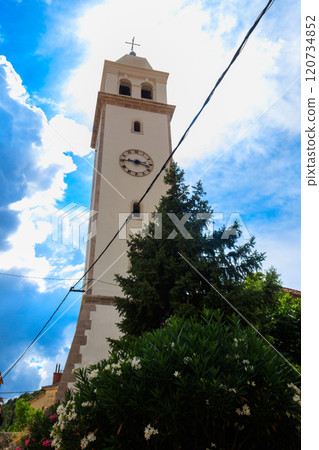 The bell tower of the Church of the Nativity of Mary  in Skradin, Croatia 120734852