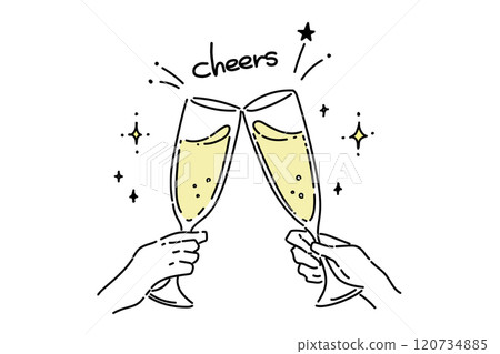 Illustration of hands toasting champagne (color 01) Illustration of hands toasting champagne (color 01) 120734885