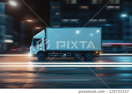 Truck on the road at night, transportation and logistics concept. Truck on the road at night, transportation and logistics concept. 120735357