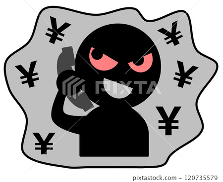 Illustration of a bad scammer committing a crime over the phone Illustration of a bad scammer committing a crime over the phone 120735579