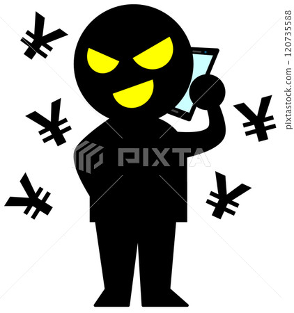 An illustration of a bad scammer deceiving people over the phone and committing a crime 120735588