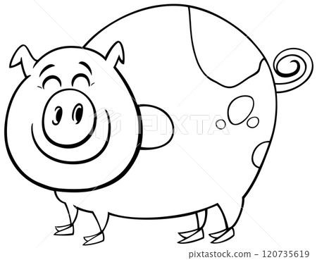 cartoon spotted pig farm animal character coloring page 120735619