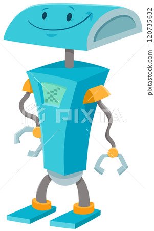 happy cartoon blue robot or android character happy cartoon blue robot or android character 120735632